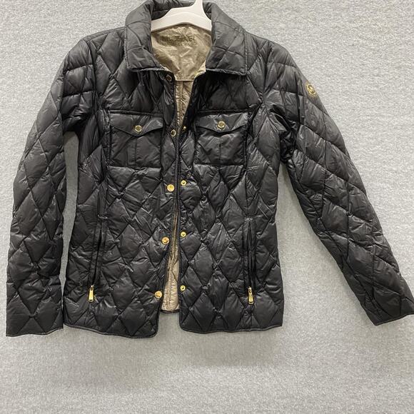 Michael Kors Jacket Womens XS Travel Quilted Ultra Light Down Gold Zip Coat - Picture 1 of 9